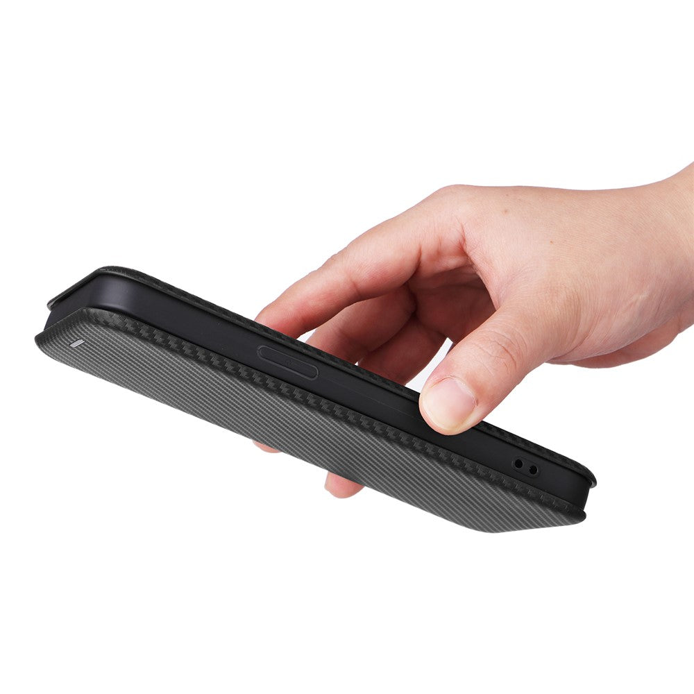 PU Leather Card Holder Phone Case for iPhone 15 Pro , Carbon Fiber Texture Stand Cover