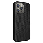 PU Leather Card Holder Phone Case for iPhone 15 Pro , Carbon Fiber Texture Stand Cover
