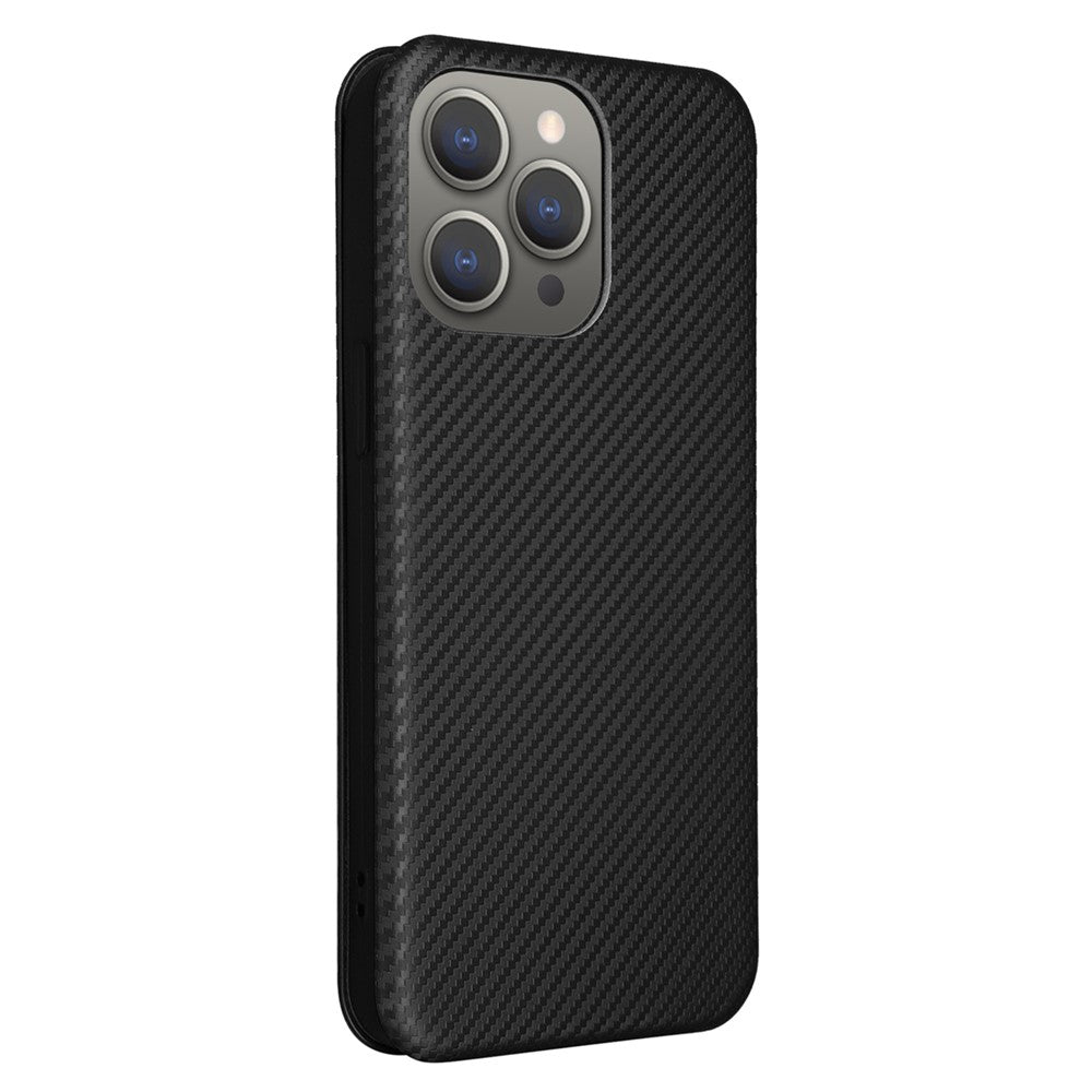 PU Leather Card Holder Phone Case for iPhone 15 Pro , Carbon Fiber Texture Stand Cover