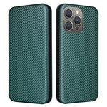 PU Leather Card Holder Phone Case for iPhone 15 Pro , Carbon Fiber Texture Stand Cover