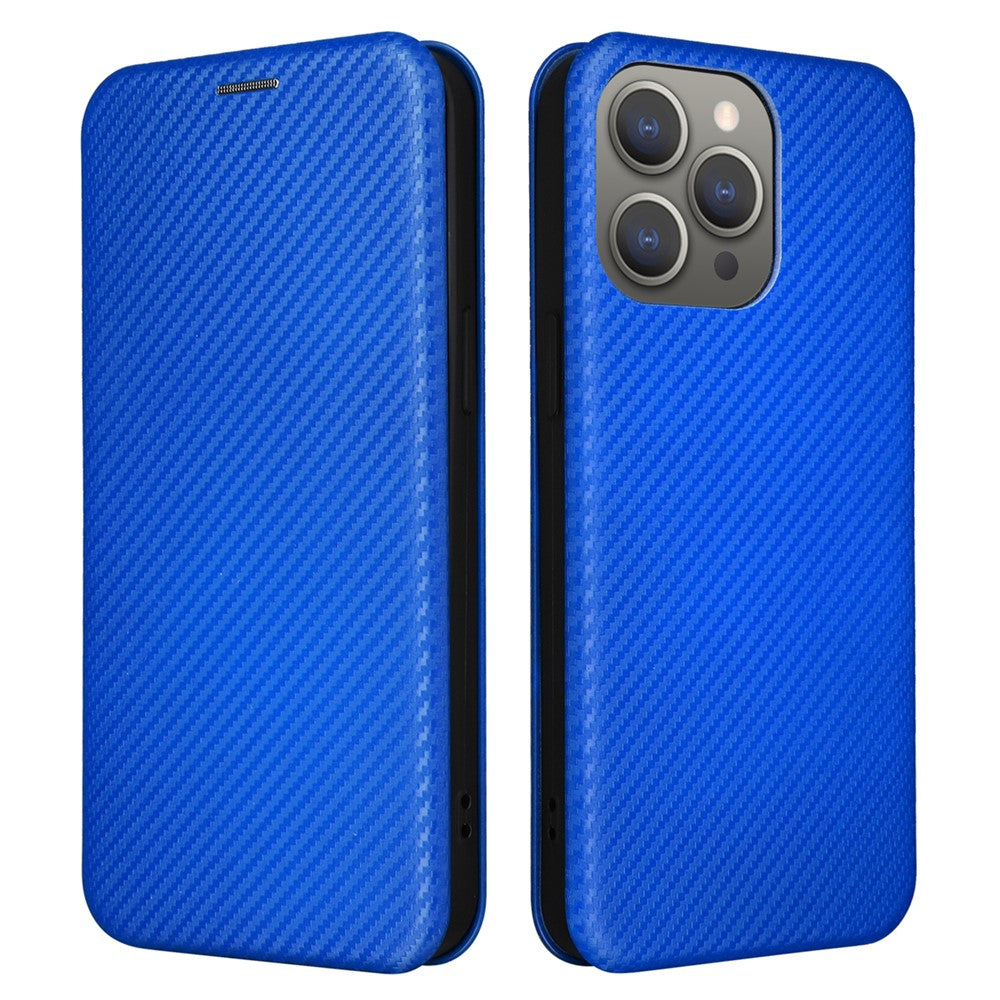 PU Leather Card Holder Phone Case for iPhone 15 Pro , Carbon Fiber Texture Stand Cover