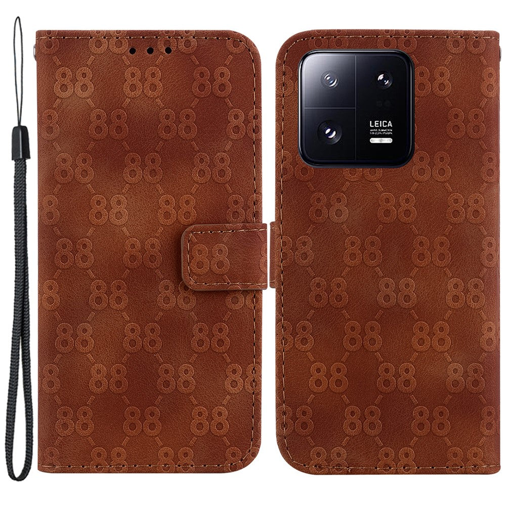 Dubbelt 8-formigt avtrycksfodral för Xiaomi 13 Pro 5G Flip Stand Läderplånboksfodral