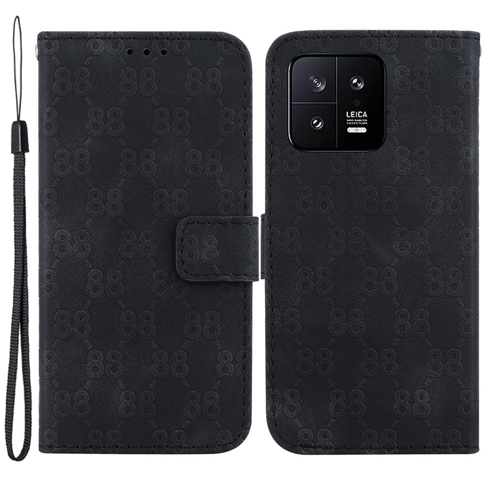 For Xiaomi 13 Double 8-Shape Imprint Leather Wallet Case Anti-drop Stand Cell Phone Cover