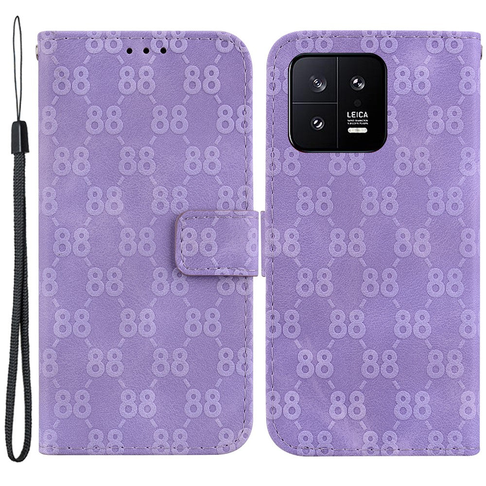 For Xiaomi 13 Double 8-Shape Imprint Leather Wallet Case Anti-drop Stand Cell Phone Cover