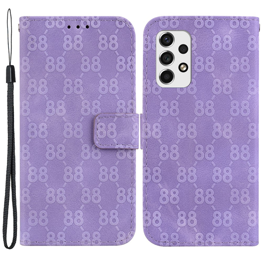 Wallet Phone Case for Samsung Galaxy A73 5G Double 8-Shape Imprinted PU Leather Phone Cover with Strap