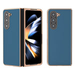 For Samsung Galaxy Z Fold5 5G Silky Feeling Phone Case Genuine Cow Leather + PC Electroplating Cover