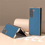 For Samsung Galaxy Z Fold5 5G Silky Feeling Phone Case Genuine Cow Leather + PC Electroplating Cover