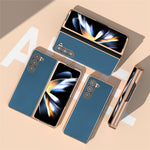 For Samsung Galaxy Z Fold5 5G Silky Feeling Phone Case Genuine Cow Leather + PC Electroplating Cover