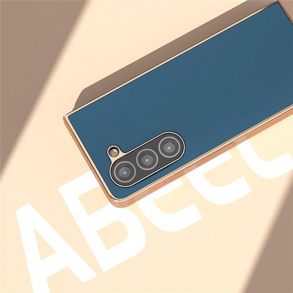 For Samsung Galaxy Z Fold5 5G Silky Feeling Phone Case Genuine Cow Leather + PC Electroplating Cover