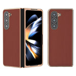 For Samsung Galaxy Z Fold5 5G Silky Feeling Phone Case Genuine Cow Leather + PC Electroplating Cover