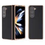 For Samsung Galaxy Z Fold5 5G Silky Feeling Phone Case Genuine Cow Leather + PC Electroplating Cover