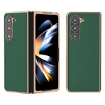 For Samsung Galaxy Z Fold5 5G Silky Feeling Phone Case Genuine Cow Leather + PC Electroplating Cover