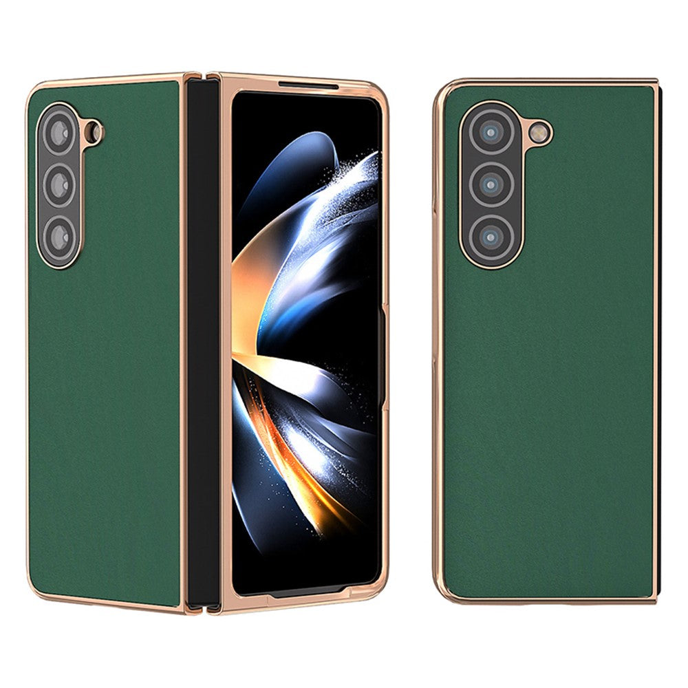 For Samsung Galaxy Z Fold5 5G Silky Feeling Phone Case Genuine Cow Leather + PC Electroplating Cover