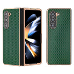 Til Samsung Galaxy Z Fold5 5G Elektroplettering Bagcover Ægte Koskind + PC Luksuriøst Tekstur Telefoncover