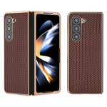 Til Samsung Galaxy Z Fold5 5G Elektroplettering Bagcover Ægte Koskind + PC Luksuriøst Tekstur Telefoncover
