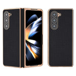 Til Samsung Galaxy Z Fold5 5G Elektroplettering Bagcover Ægte Koskind + PC Luksuriøst Tekstur Telefoncover