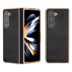 For Samsung Galaxy Z Fold5 5G Electroplating Phone Case Genuine Cow Leather + PC Litchi Texture Cover