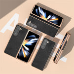For Samsung Galaxy Z Fold5 5G Electroplating Phone Case Genuine Cow Leather + PC Litchi Texture Cover