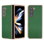 For Samsung Galaxy Z Fold5 5G Electroplating Phone Case Genuine Cow Leather + PC Litchi Texture Cover