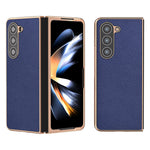 For Samsung Galaxy Z Fold5 5G Electroplating Phone Case Genuine Cow Leather + PC Litchi Texture Cover