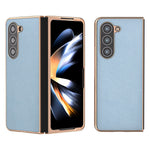 For Samsung Galaxy Z Fold5 5G Electroplating Phone Case Genuine Cow Leather + PC Litchi Texture Cover