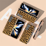 For Samsung Galaxy Z Fold5 5G Leopard Pattern PU+Hard PC Case Nano Electroplating Protective Phone Cover
