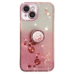 KADEM Cellphone Guard Case for iPhone 13 mini 5.4 inch , Ring Kickstand Flower Pattern Glitter TPU Cover