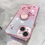 KADEM Cellphone Guard Case for iPhone 13 mini 5.4 inch , Ring Kickstand Flower Pattern Glitter TPU Cover