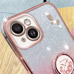 KADEM Cellphone Guard Case for iPhone 13 mini 5.4 inch , Ring Kickstand Flower Pattern Glitter TPU Cover