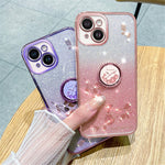 KADEM Cellphone Guard Case for iPhone 13 mini 5.4 inch , Ring Kickstand Flower Pattern Glitter TPU Cover