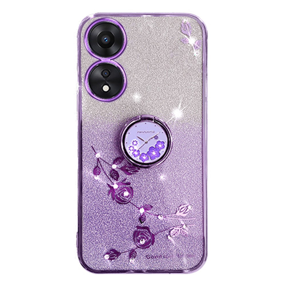 KADEM För Oppo A17 4G / A17k 4G Blommönster Glitter TPU Skal Ring Stöd Stötsäkert mobilskal