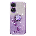 KADEM For Oppo A17 4G / A17k 4G Flower Pattern Glitter TPU Cover Ring Kickstand Shockproof Phone Case