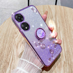 KADEM For Oppo A17 4G / A17k 4G Flower Pattern Glitter TPU Cover Ring Kickstand Shockproof Phone Case