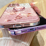 KADEM For Oppo A17 4G / A17k 4G Flower Pattern Glitter TPU Cover Ring Kickstand Shockproof Phone Case