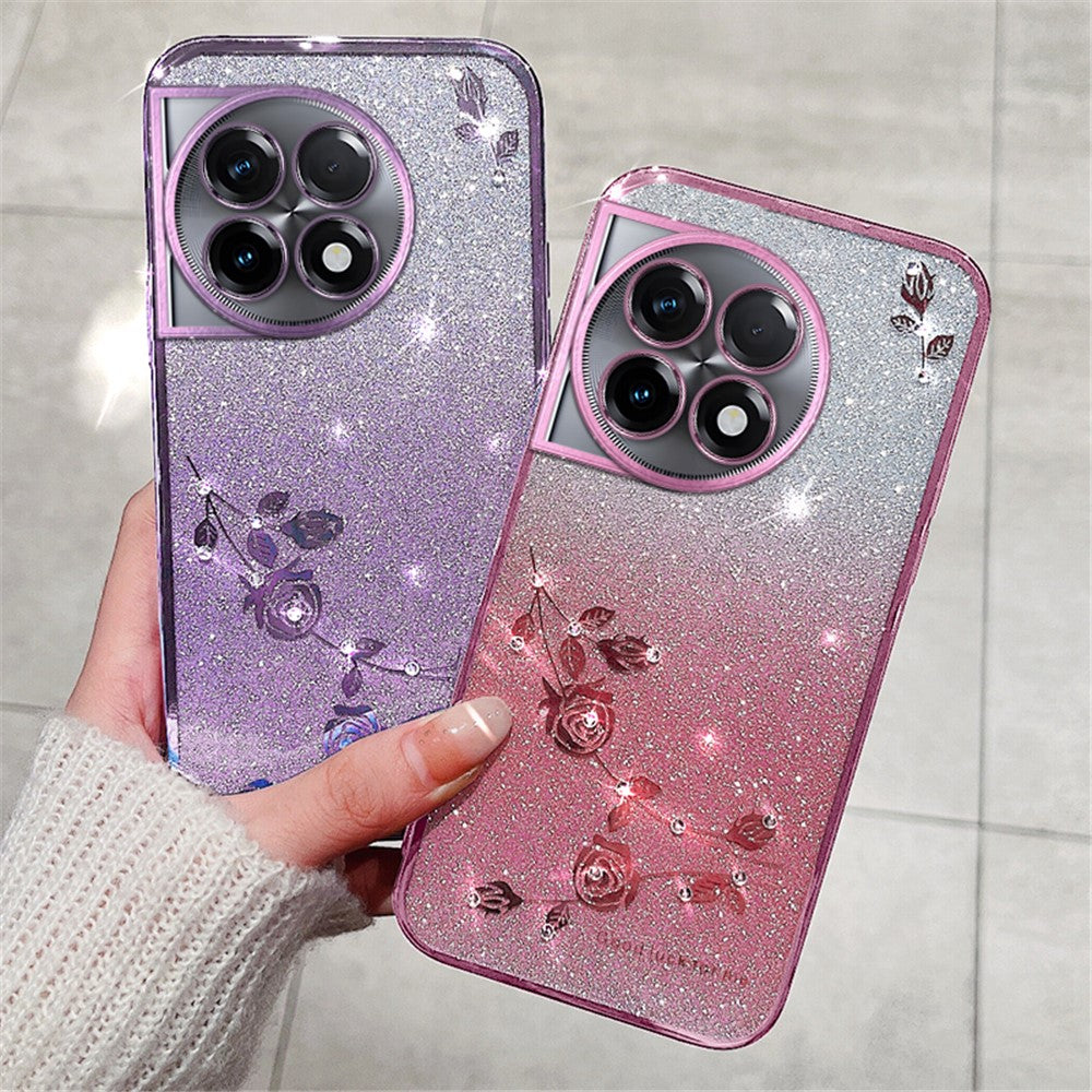 KADEM För OnePlus 11R 5G / Ace 2 5G Gradient TPU Slim Cover Strass Blomma Glitter Mobilskal