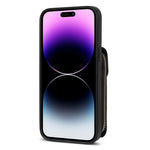 For iPhone 15 Pro Max Zipper Pocket Card Holder Case Kickstand PU Leather + TPU Phone Cover with Shoulder Strap