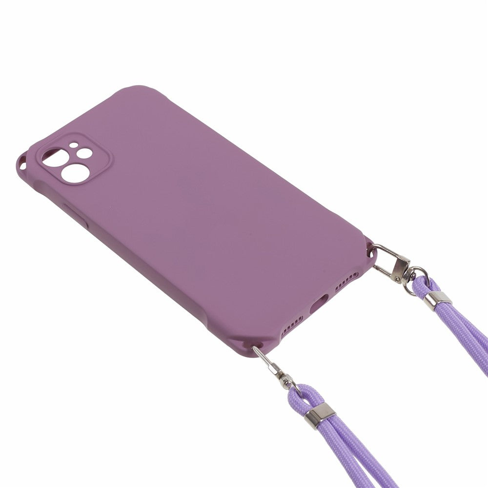 Phone Cover for iPhone 12 6.1 inch Shockproof Four Corner Thickened TPU Back Case with 150cm Hanging Rope