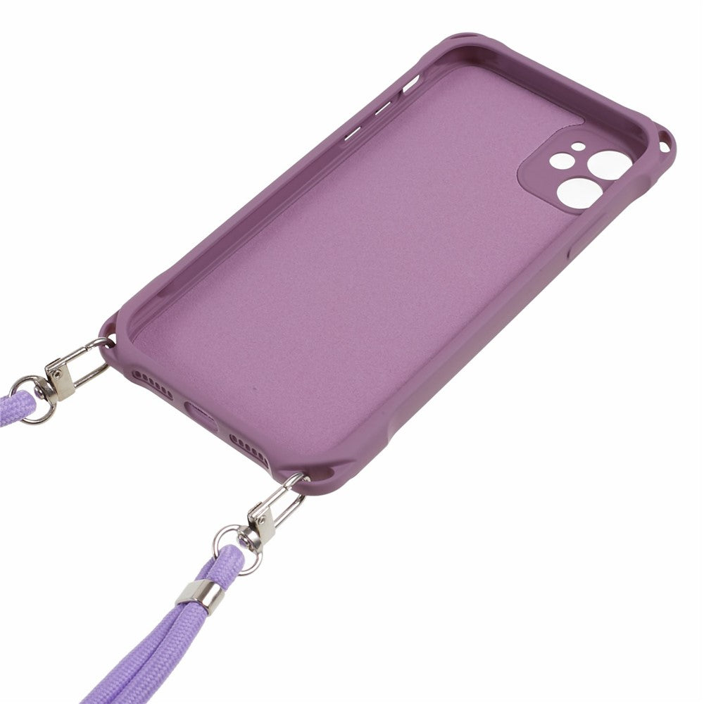 Phone Cover for iPhone 12 6.1 inch Shockproof Four Corner Thickened TPU Back Case with 150cm Hanging Rope