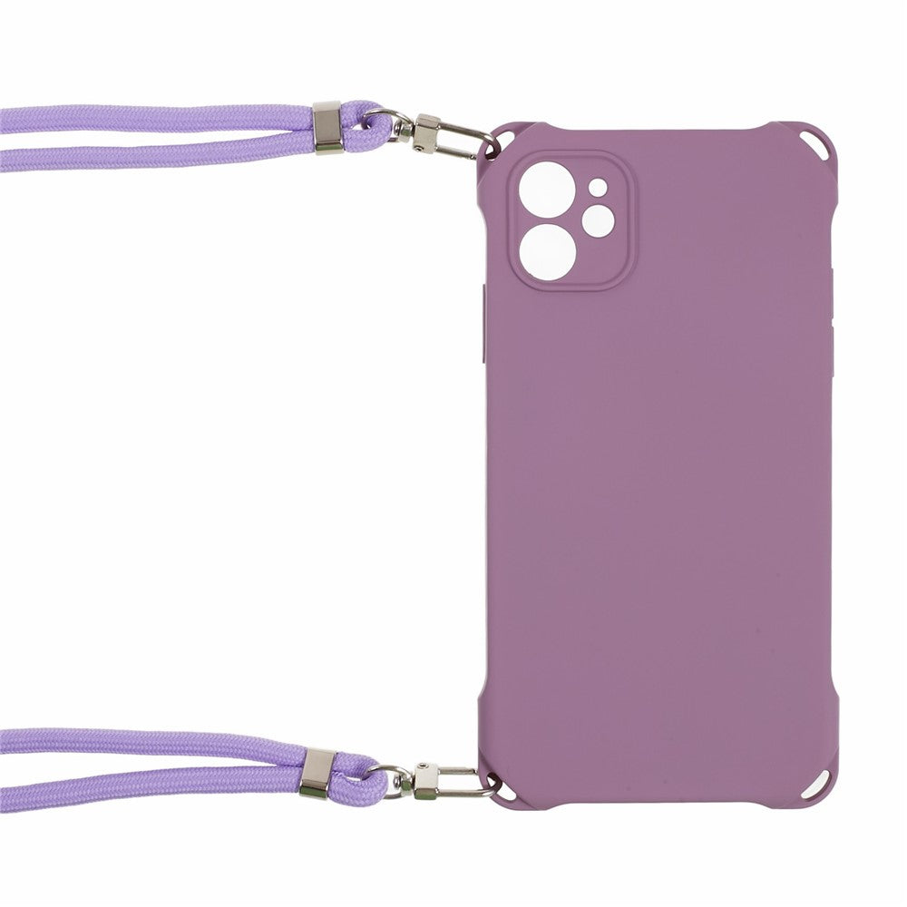 Phone Cover for iPhone 12 6.1 inch Shockproof Four Corner Thickened TPU Back Case with 150cm Hanging Rope