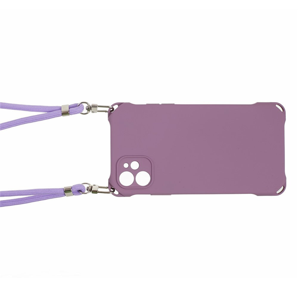 Phone Cover for iPhone 12 6.1 inch Shockproof Four Corner Thickened TPU Back Case with 150cm Hanging Rope