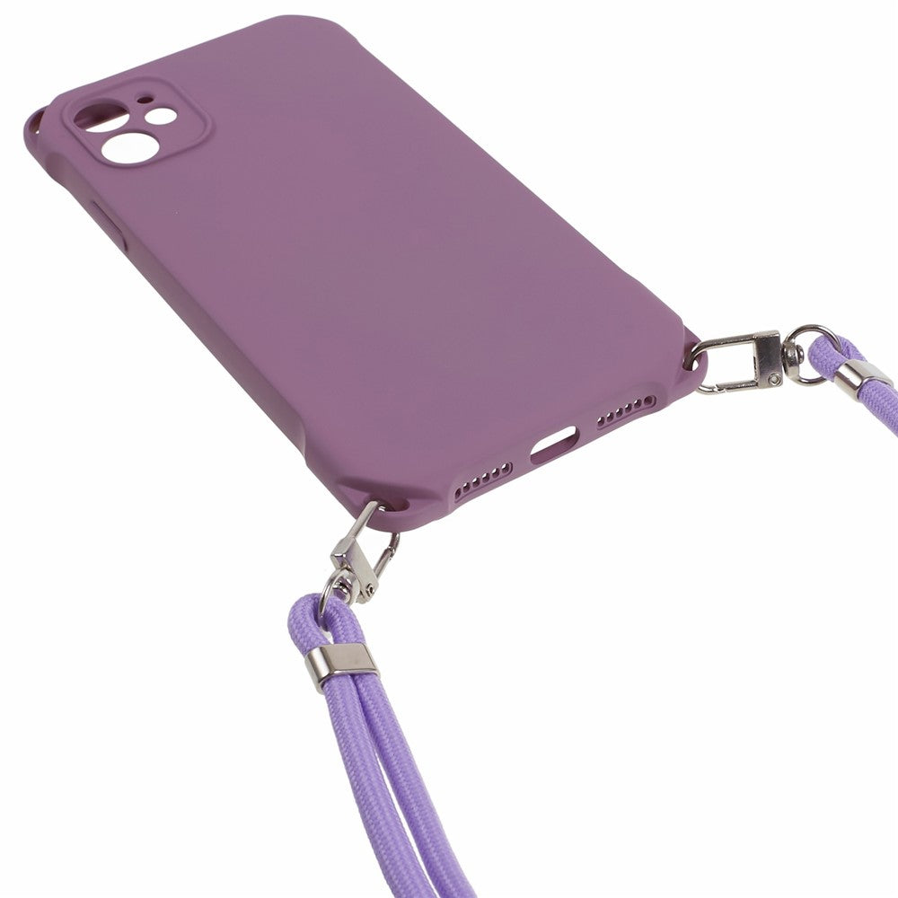 Phone Cover for iPhone 12 6.1 inch Shockproof Four Corner Thickened TPU Back Case with 150cm Hanging Rope