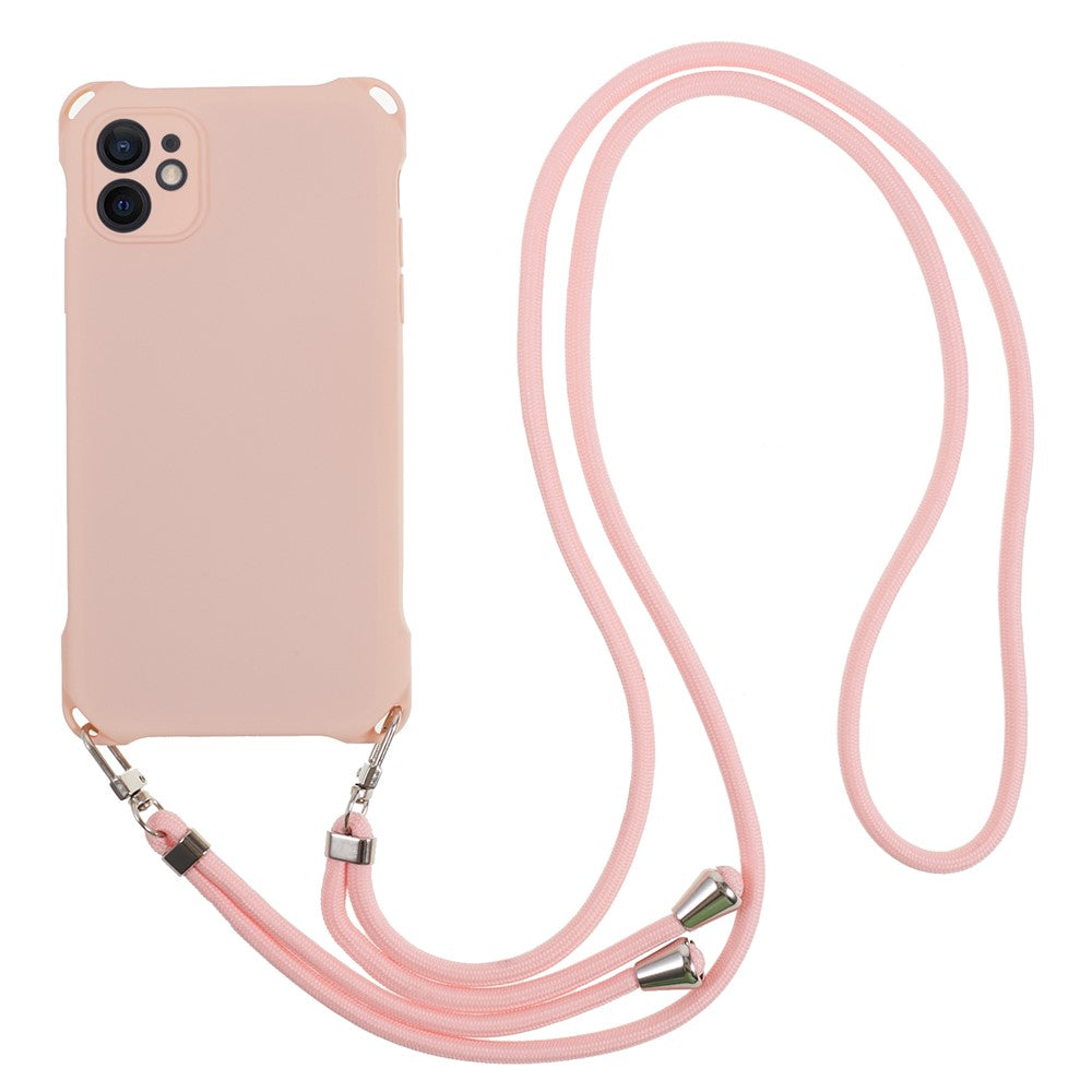 Phone Cover for iPhone 12 6.1 inch Shockproof Four Corner Thickened TPU Back Case with 150cm Hanging Rope