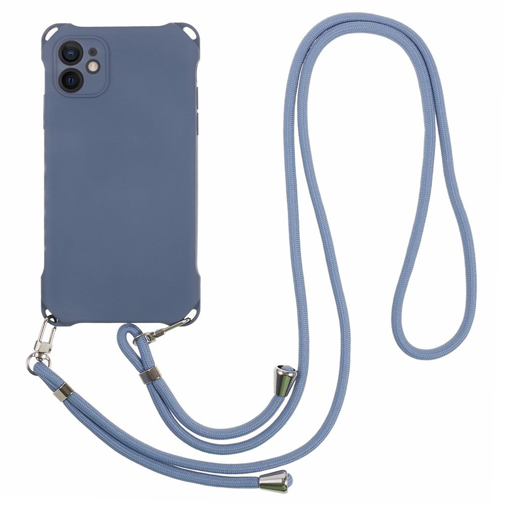 Phone Cover for iPhone 12 6.1 inch Shockproof Four Corner Thickened TPU Back Case with 150cm Hanging Rope