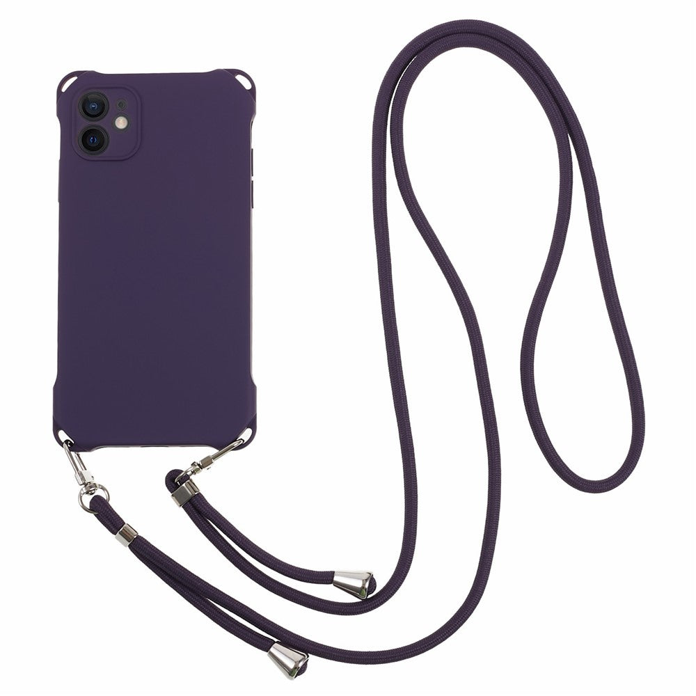 Phone Cover for iPhone 12 6.1 inch Shockproof Four Corner Thickened TPU Back Case with 150cm Hanging Rope