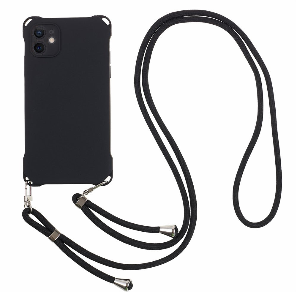 Phone Cover for iPhone 12 6.1 inch Shockproof Four Corner Thickened TPU Back Case with 150cm Hanging Rope
