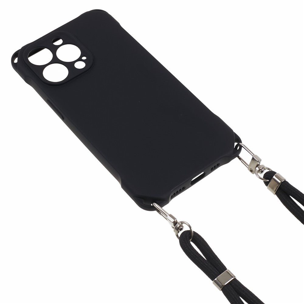 For iPhone 12 Pro Shockproof TPU Cover Four Corner Thickened Dustproof Phone Case with 150cm Hanging Rope