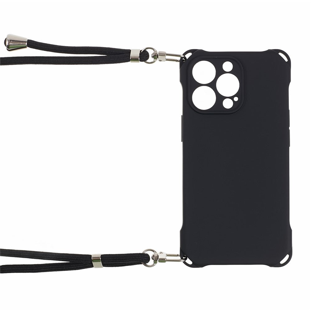 For iPhone 12 Pro Shockproof TPU Cover Four Corner Thickened Dustproof Phone Case with 150cm Hanging Rope