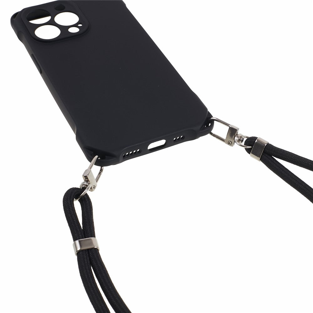 For iPhone 12 Pro Shockproof TPU Cover Four Corner Thickened Dustproof Phone Case with 150cm Hanging Rope