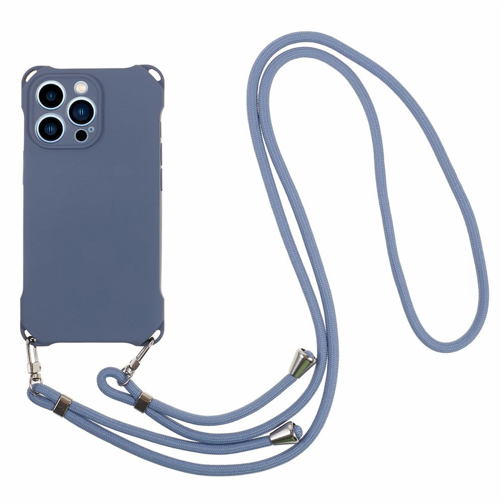 For iPhone 12 Pro Shockproof TPU Cover Four Corner Thickened Dustproof Phone Case with 150cm Hanging Rope