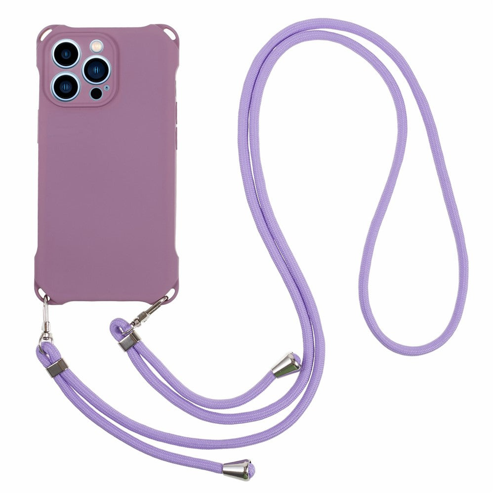 For iPhone 12 Pro Shockproof TPU Cover Four Corner Thickened Dustproof Phone Case with 150cm Hanging Rope